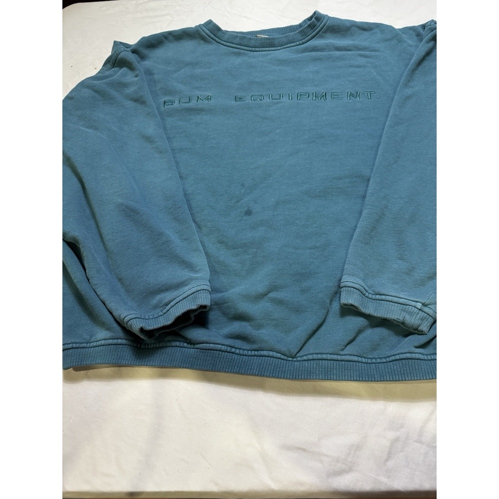Vintage B.U.M. Equipment Teal Crewneck Sweatshirt Embroidered Logo L BUM 90s A31
